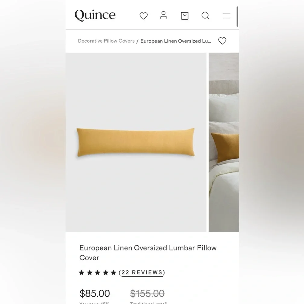 NWOT Quince European Linen Oversized Lumbar Pillow Cover in Golden Rod